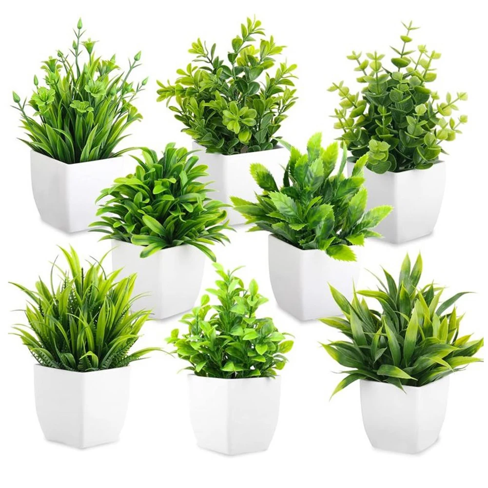 Plastic Artificial Bonsai Green Fake Plant Simulation Small Potted Lavender Eucalyptus Green Plant Home Office Table Decoration