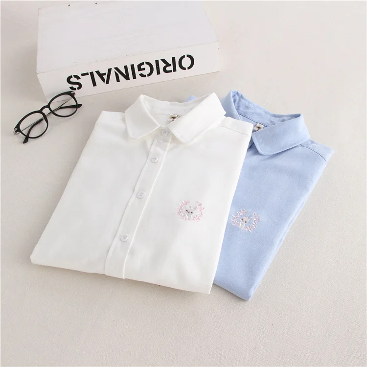 Brand Women Blouses Shirts 2023 New White Blue Casual Style Embroidery Long Sleeve Shirts Female Tops Art Style Blusas Blouse