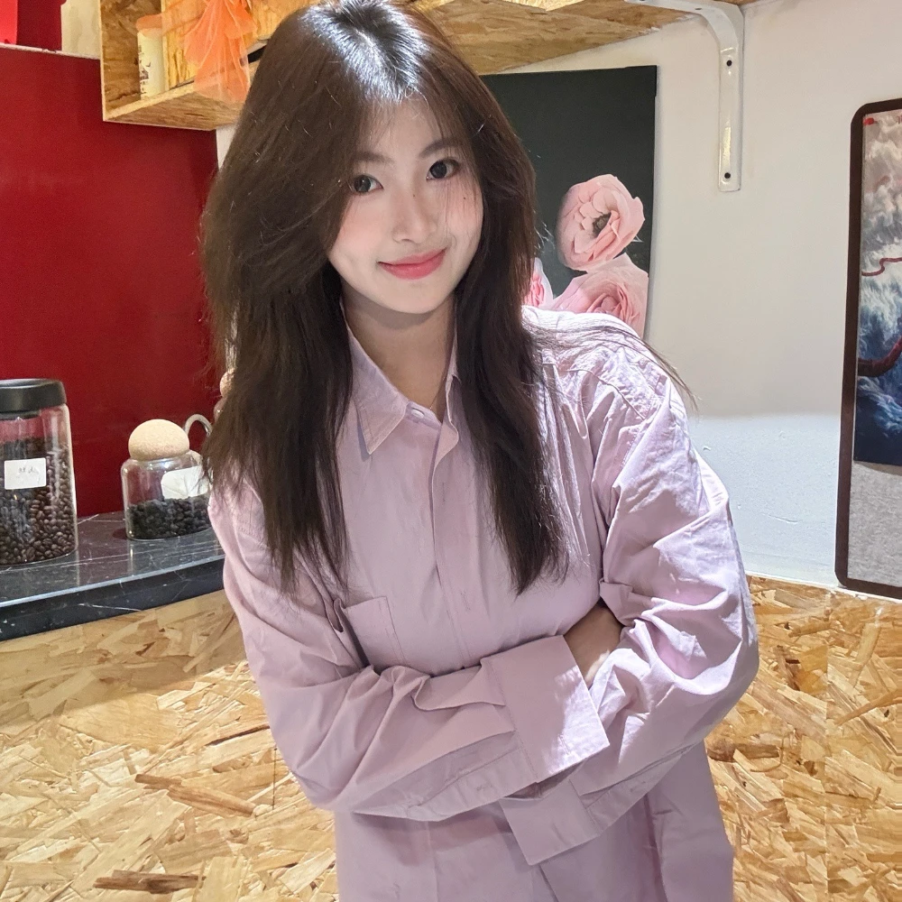 

Korean version women's shirt long sleeved, solid color breasted lapel long sleeved shirt for women,temperament commuting clothes