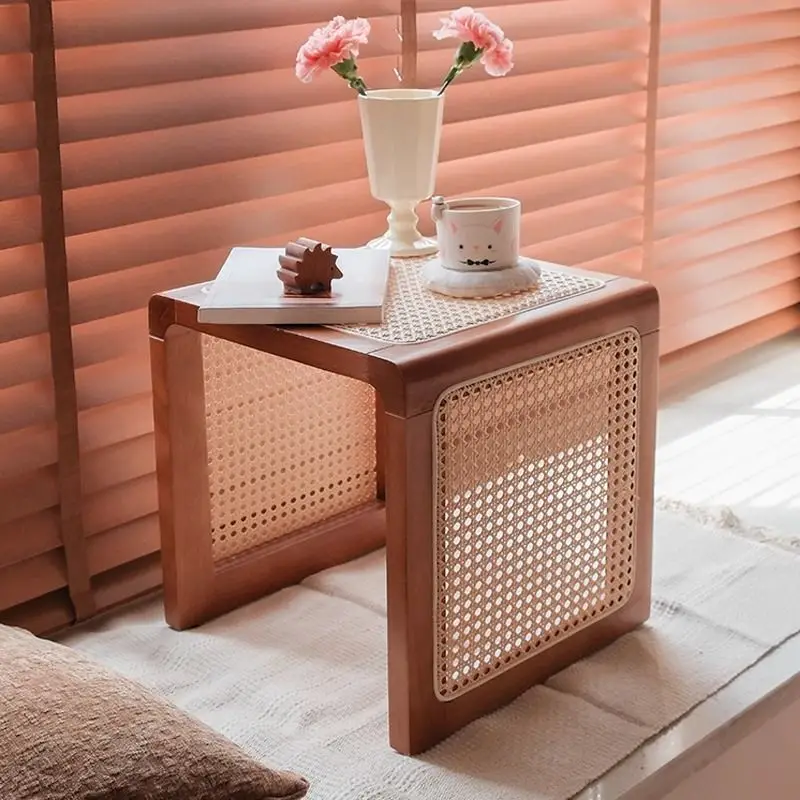 Multifunctional Plastic Rattan Side Table Room Bay Window Small Table Corner Table for Small Apartments Living Room