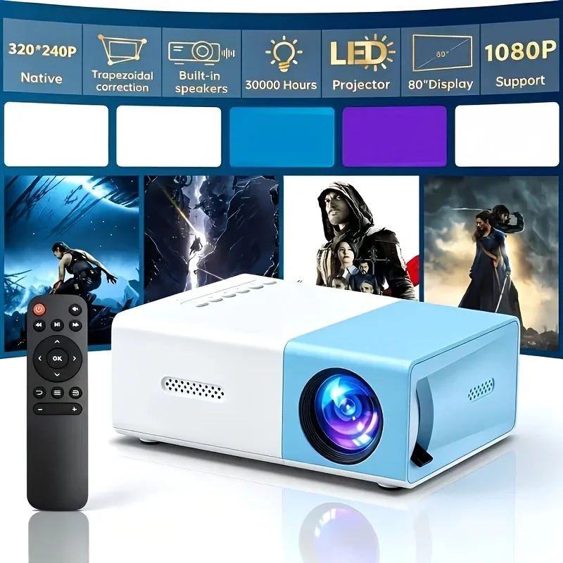 寝室用ミニ高解像度ledプロジェクター、2026年アップグレード版ミニ壁掛けディスプレイデバイス、自動台形補正機能付き