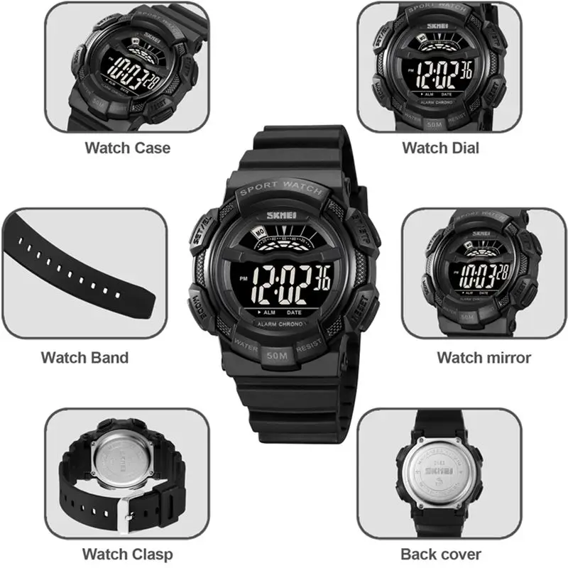 SKMEI Army Camouflage Stopwatch Chronograph Date Alarm Clock Sunday EL Night Light On The Hour 24-Hour System Countdown 2153