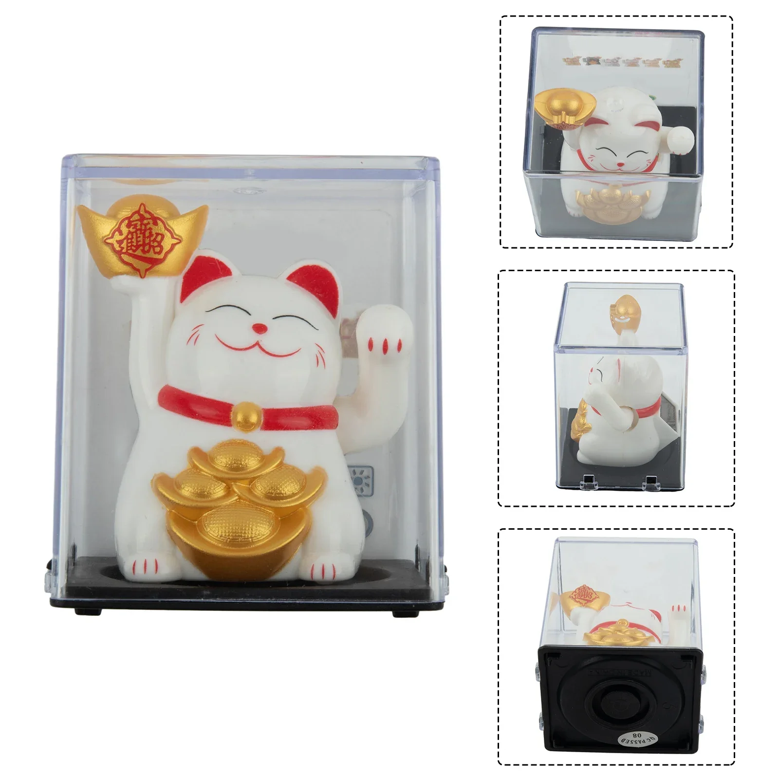 Gold Solar Powered Waving Hand Fortune Cat Lucky Cat For Home Office Car Decor New Year Figurines Feng Shui Ornament 2 Inch