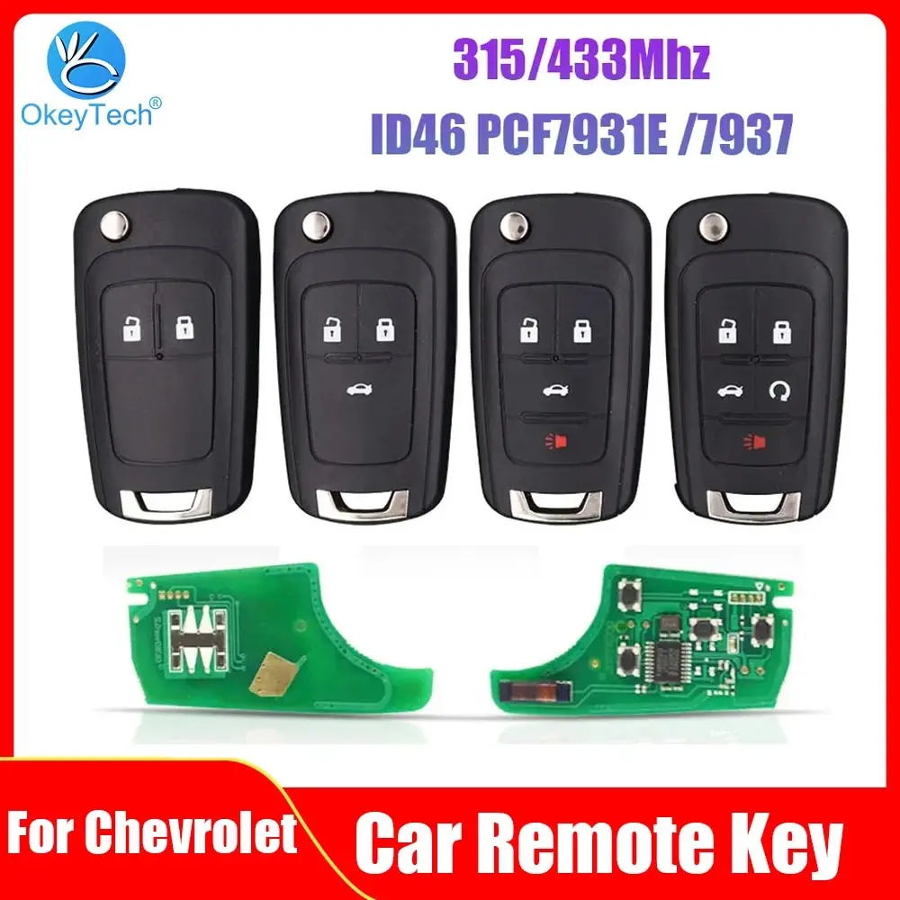 OkeyTech 315/433Mhz ID46 PCF7931E /7937 kluczyk samochodowy z pilotem dla chevroleta Cruze Aveo Epica Lova Camaro Impala Trax Orlando 2/3/4 BTN