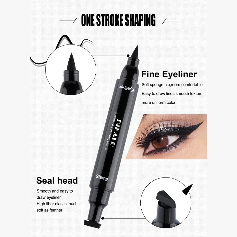 Riasan wajah ganda hitam murah, kosmetik tahan air Eyeliner garis mata rias wanita pensil mata tahan lama kering kecantikan