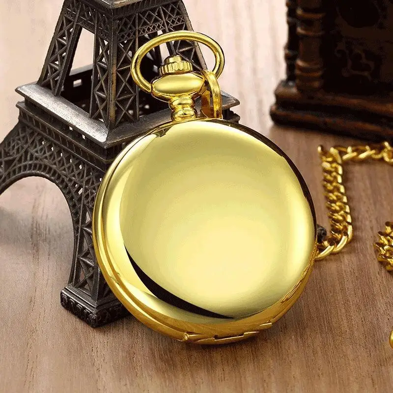 Vintage Gold Pocket Watch Men Quartz Chain Circular Dress Watch Retro Jewelry Souvenir Gift Father Groom Birthday Anniversary