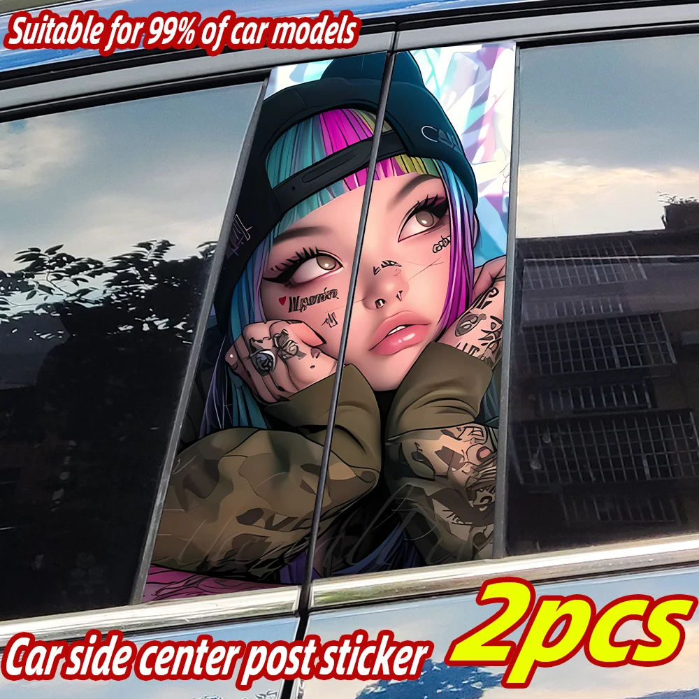 

Tattoo Girl Anime Car Sticker Auto B-pillar Car Center Column Decor Cover Scratches Waterproof Sunscreen Vinyl Decal Accessories