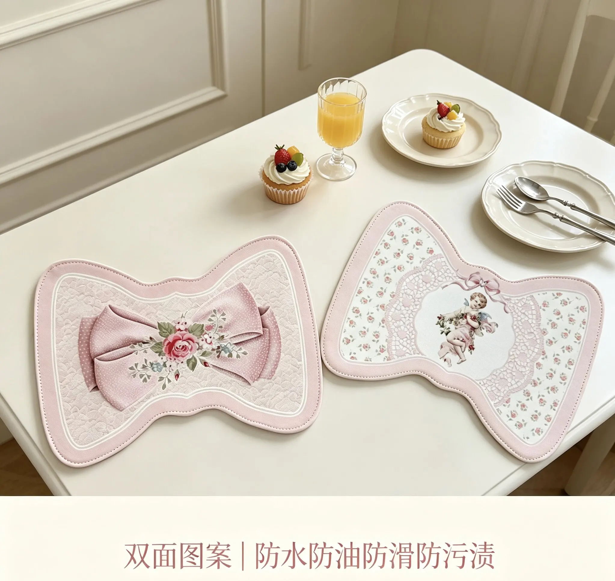 Bow Leather Placemat for Dining Table, Non-slip Mat, French Coaster, Mouse Pad, Heat Insulation, Home Decor, Coffeetable