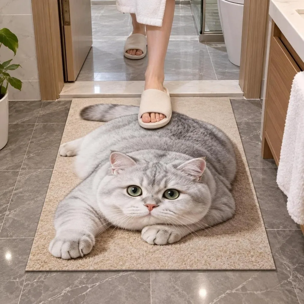 Diatomaceous Earth 3D Cat Floor Mat Realistic 40×60CM 50×80CM 60×90CM Bathroom Carpet Water-absorbing Washable Bedroom Door Rug