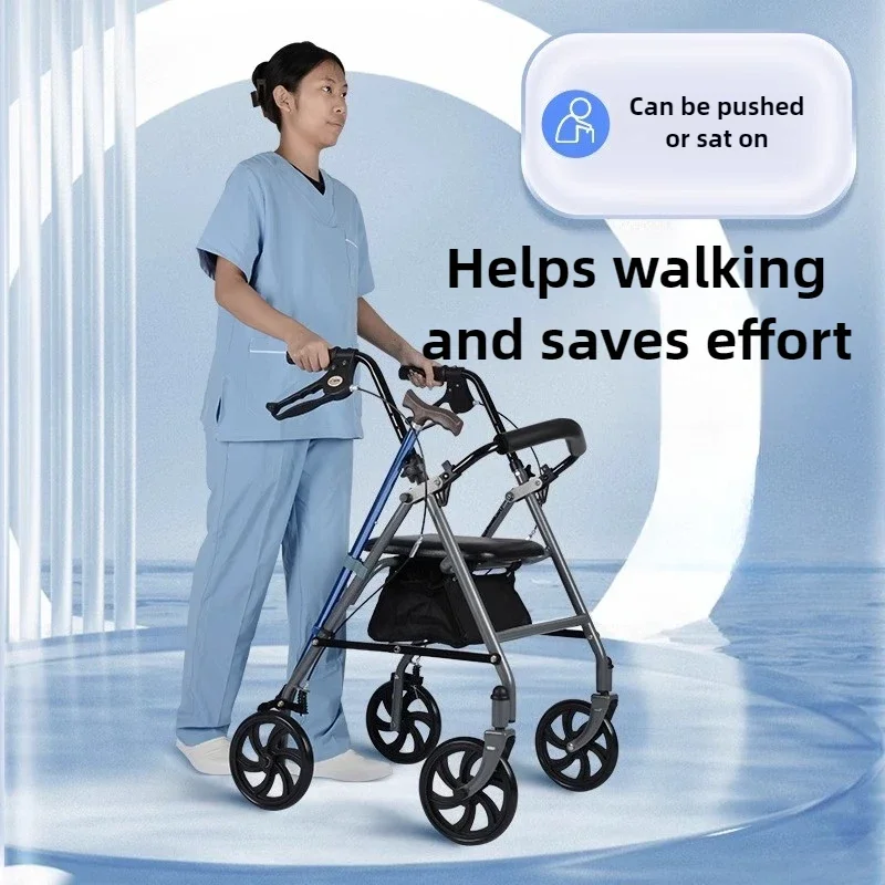 ‌440lbs Heavy-Duty Senior Mobility Push Cart Foldable Sit/Push Walker w/Shopping Basket 360°Swivel Wheels & Adjustable Handles‌