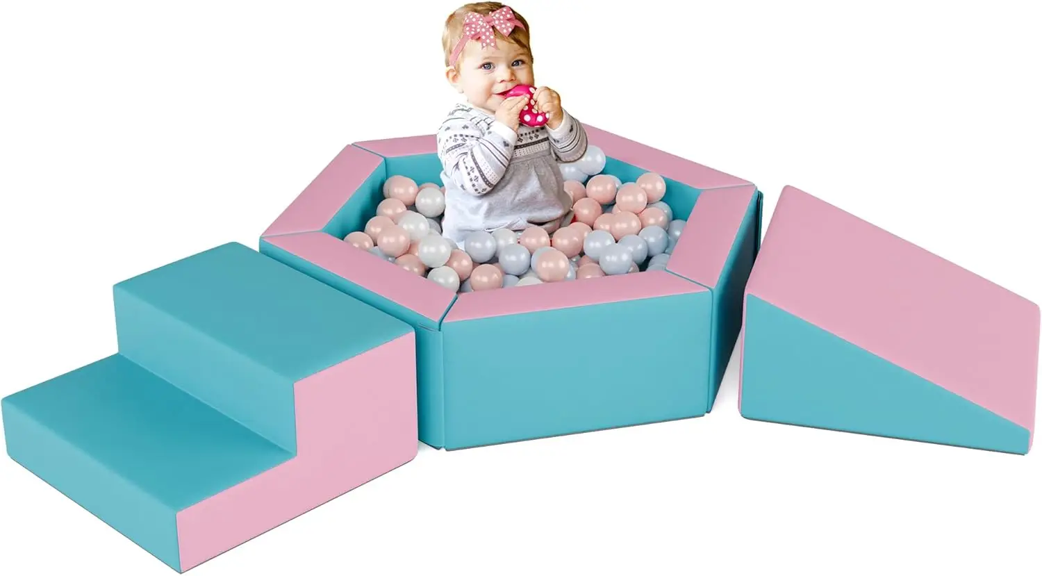 Foam Climbing Blocks for Girls Toddlers,Pink Soft Play Set Ball Pit,Climb & Crawl Foam Playset for Kids, Toddler Climber Indoor