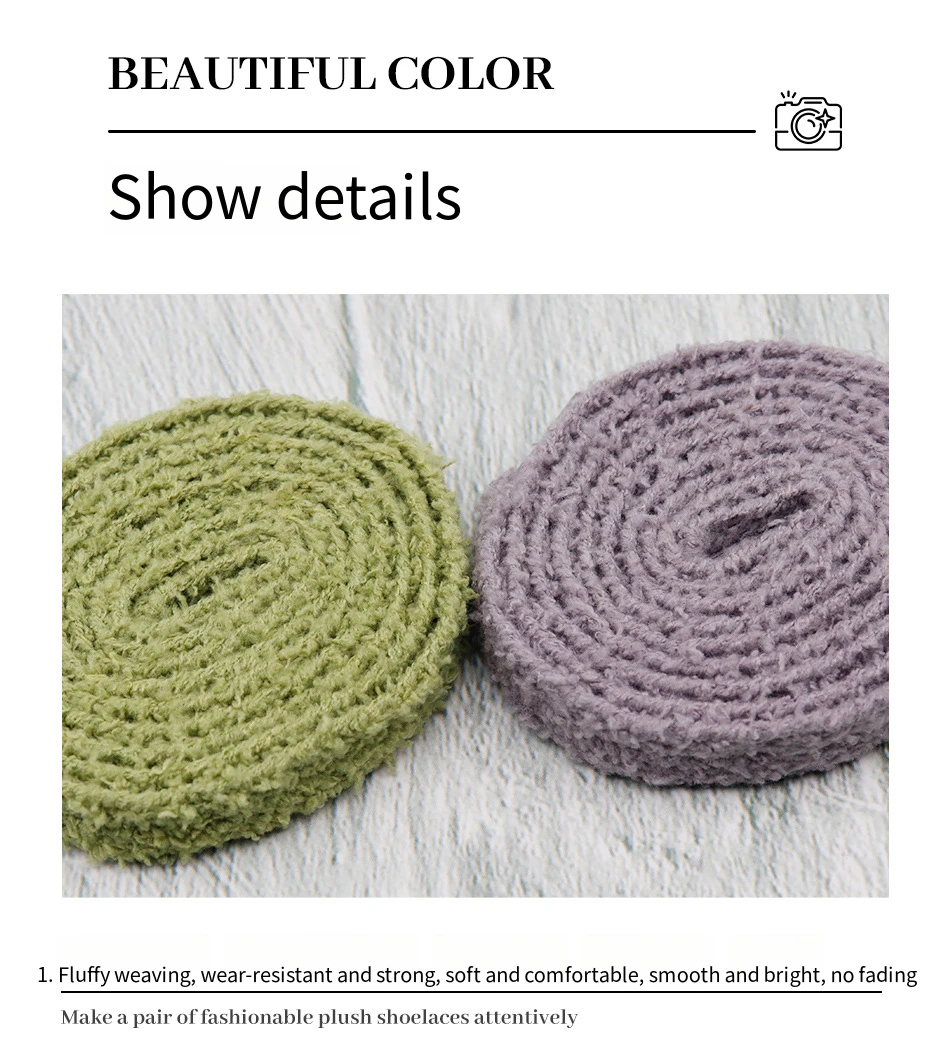 Hochwertige 1,5 cm breitere Plüsch-Seilschnürsenkel für Schuhe, flauschige Schnürsenkel, lässige Turnschuhe, flache Schnürsenkel, 100/120/140/160 cm Schuhzubehör – Detail 2