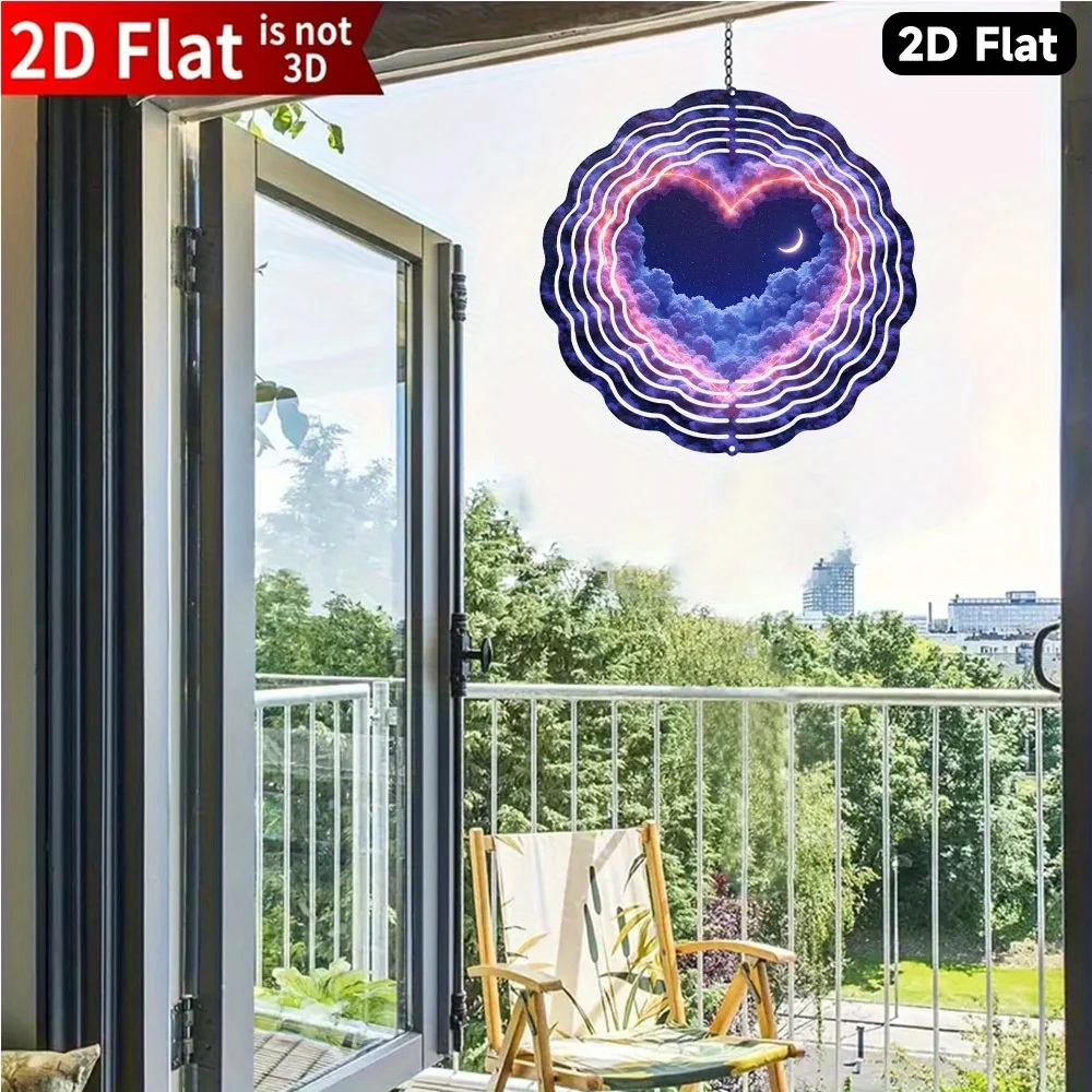 CIFBUY 2D Starry Night Heart Moon Wind Chime Metal Spinner with 360 Rotating Hook Twinkling Stars Hanging Ornament for Garden Pa