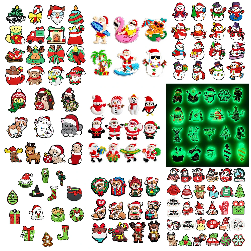 6-31PCS Christmas Santa Claus Snowman Shoe Charm Wholesale PVC Decor Buckle Clog Bag Wristband Detachable Waterproof Party Gift