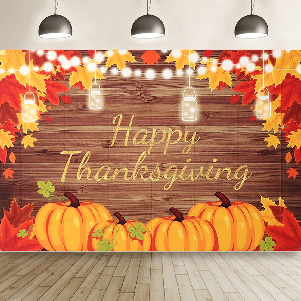 

150*100cm Happy Thanksgiving Banner Autumn Harvest Maple Leaf Pumpkin Background Cloth Thanksgiving Decorations Photo Backdrops