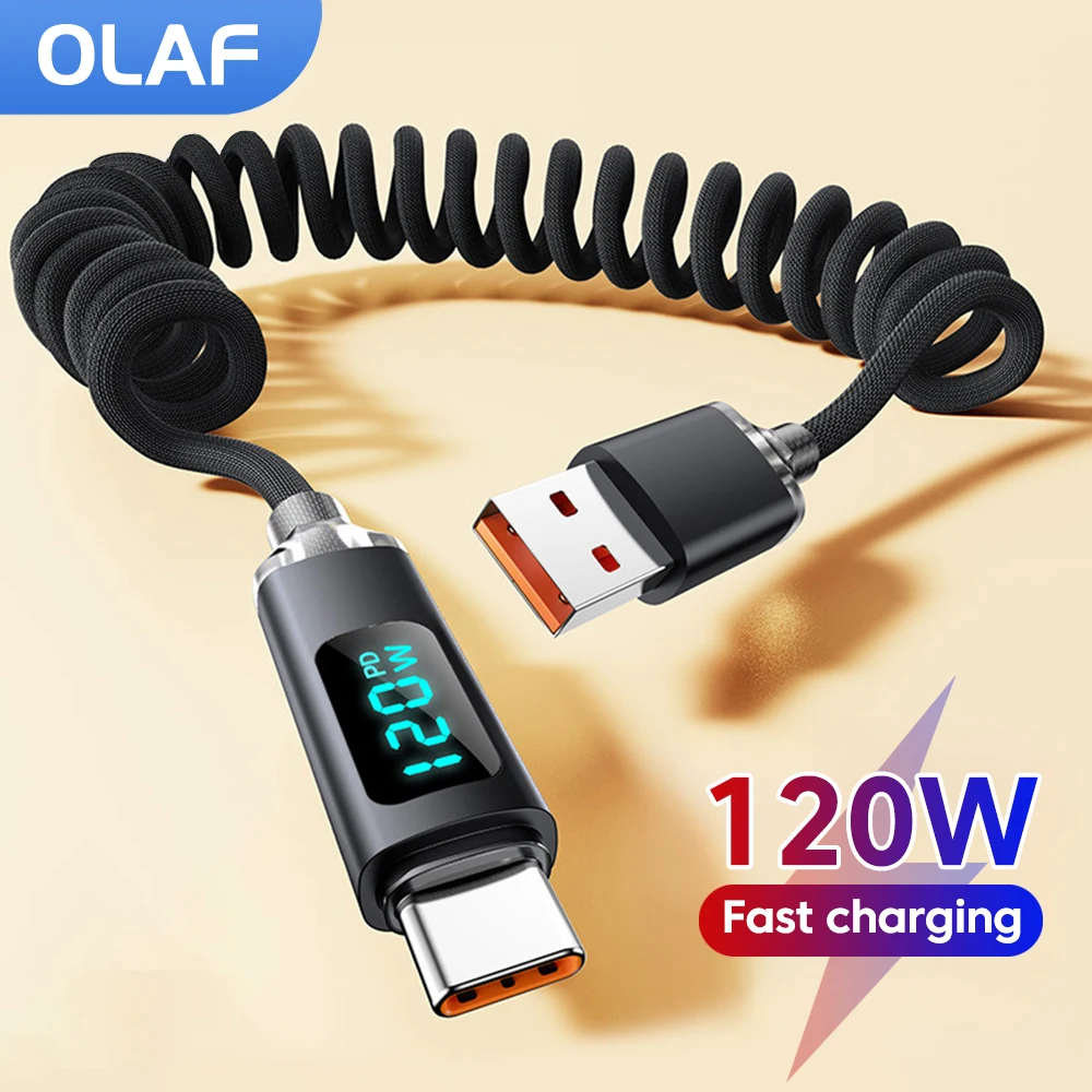 

Пружинный кабель для быстрой зарядки, 120 Вт, выдвижной кабель USB C с цифровым дисплеем типа C для iphone 15 16 Samsung Huawei Xiaomi