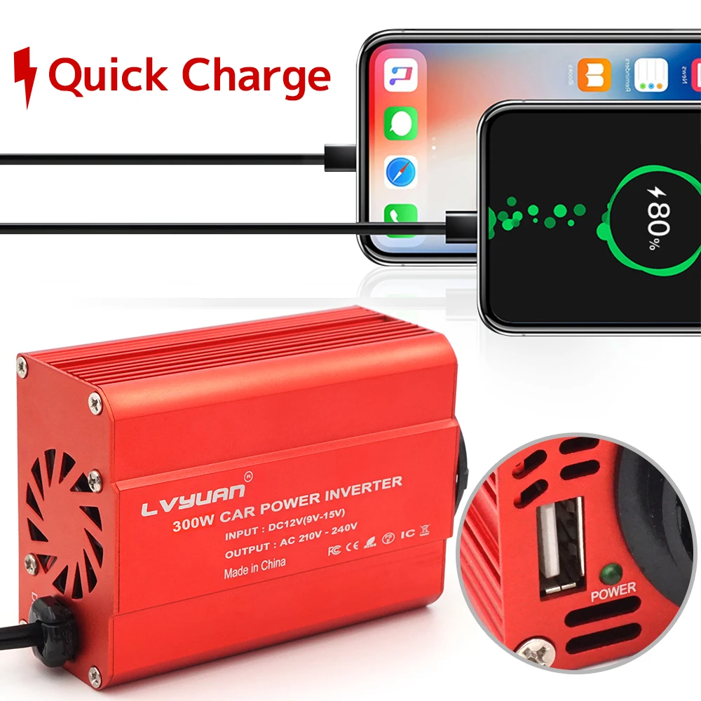 عاكس الطاقة 300 واط-2600 واط DC12V إلى التيار المتناوب 220 فولت سيارة محول جهد كهربي المزدوج USB 3.1A محول الاتحاد الأوروبي المقبس 50 هرتز تهمة للمنزل RV في الهواء الطلق #6