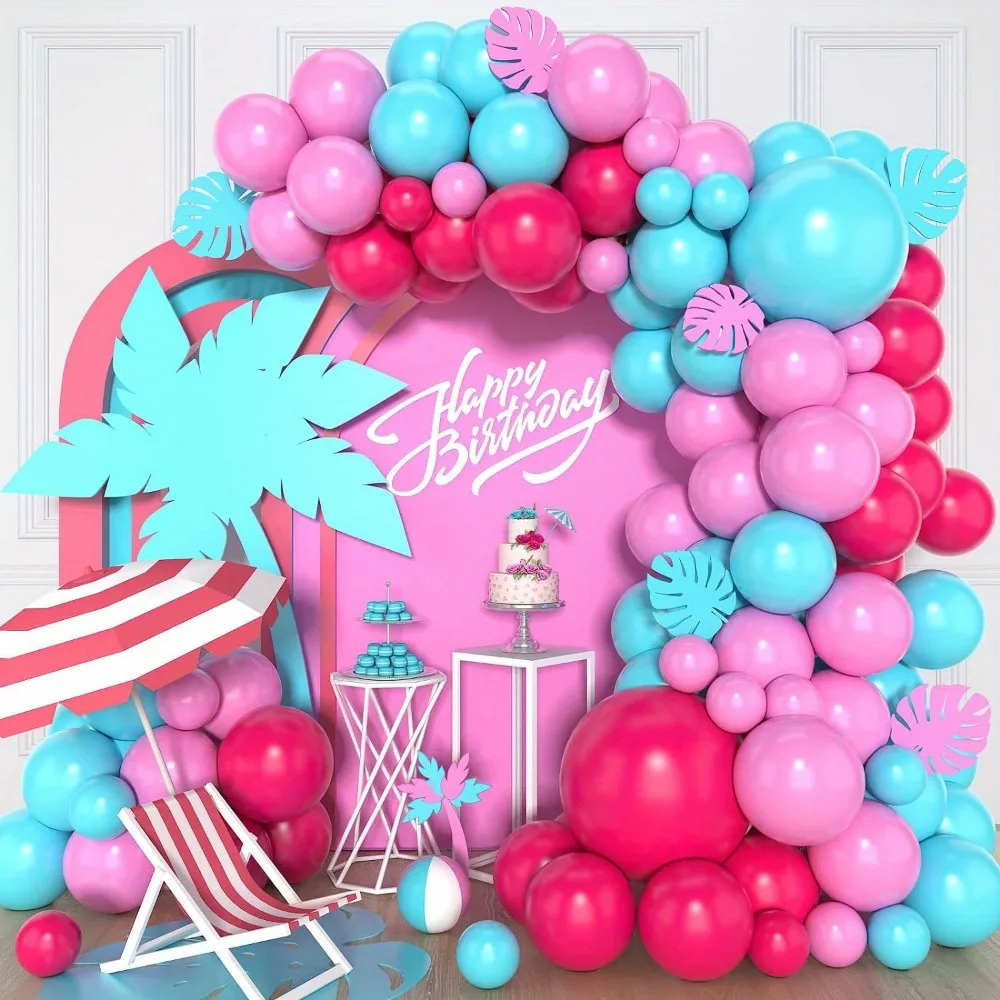 116-teiliges Ballon-Girlanden-Set mit tropischen hawaiianischen Themen – Sommerparty-Dekoration für Geburtstagsfeiern in Rosa, Blau und Rosenrot