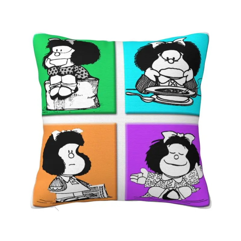 Custom Curious Mafaldas Quino Comics Argentina Cartoon Cushion Cover 40x40cm Velvet Modern Pillow Cases