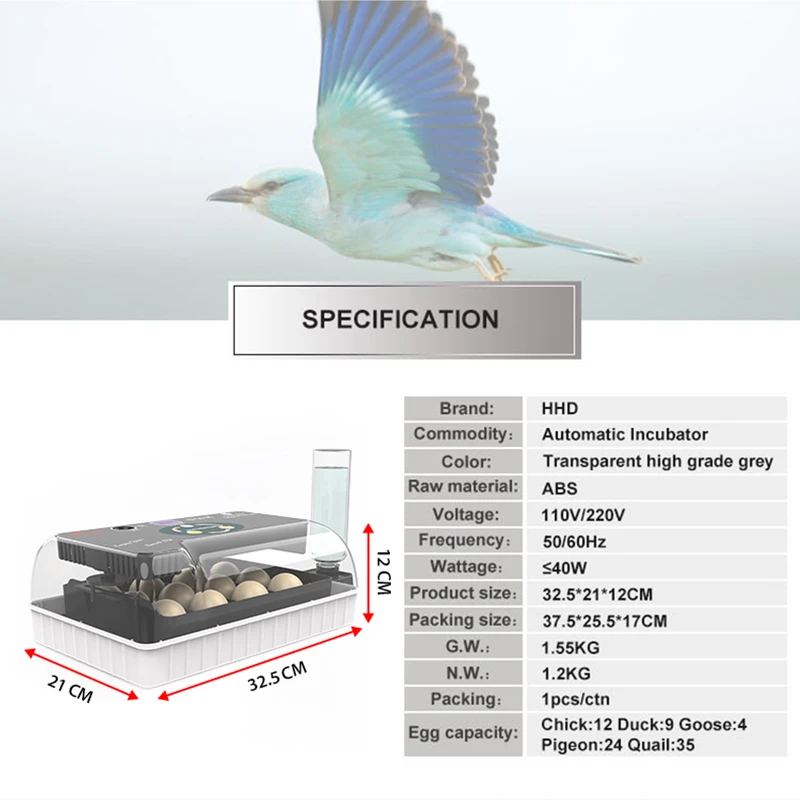 12 full-automatic chicken, duck and bird egg incubators Automatic egg turning intelligent constant temperature incubator