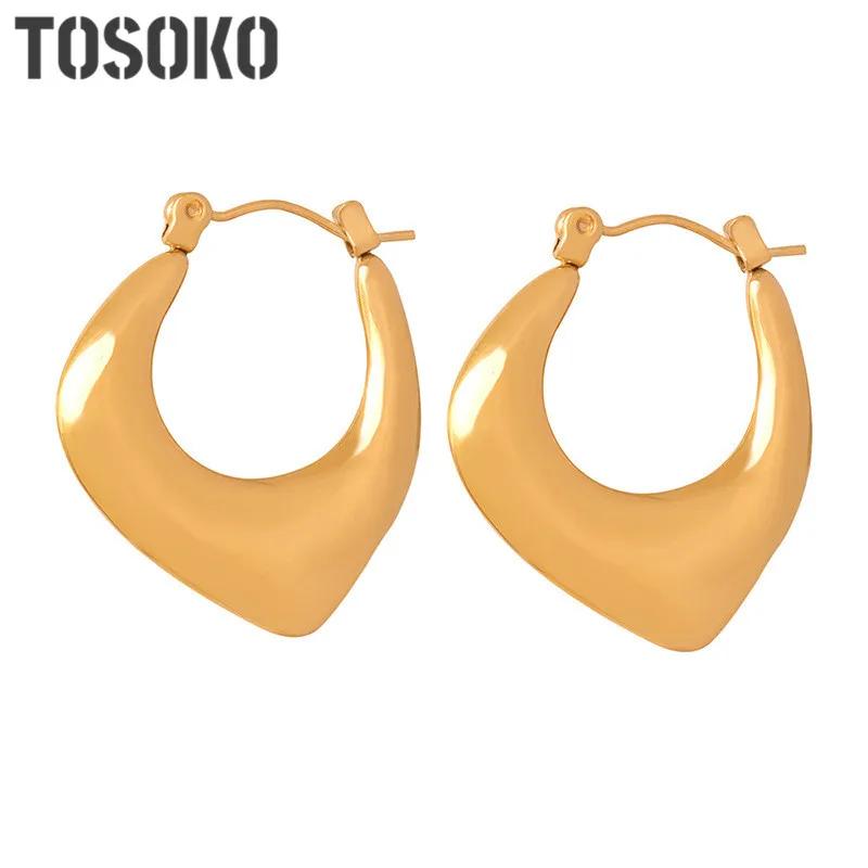 

TOSOKO Stainless Steel Geometric Earrings Glossy Bag Shaped Earrings For Women Jewelry BSF1175