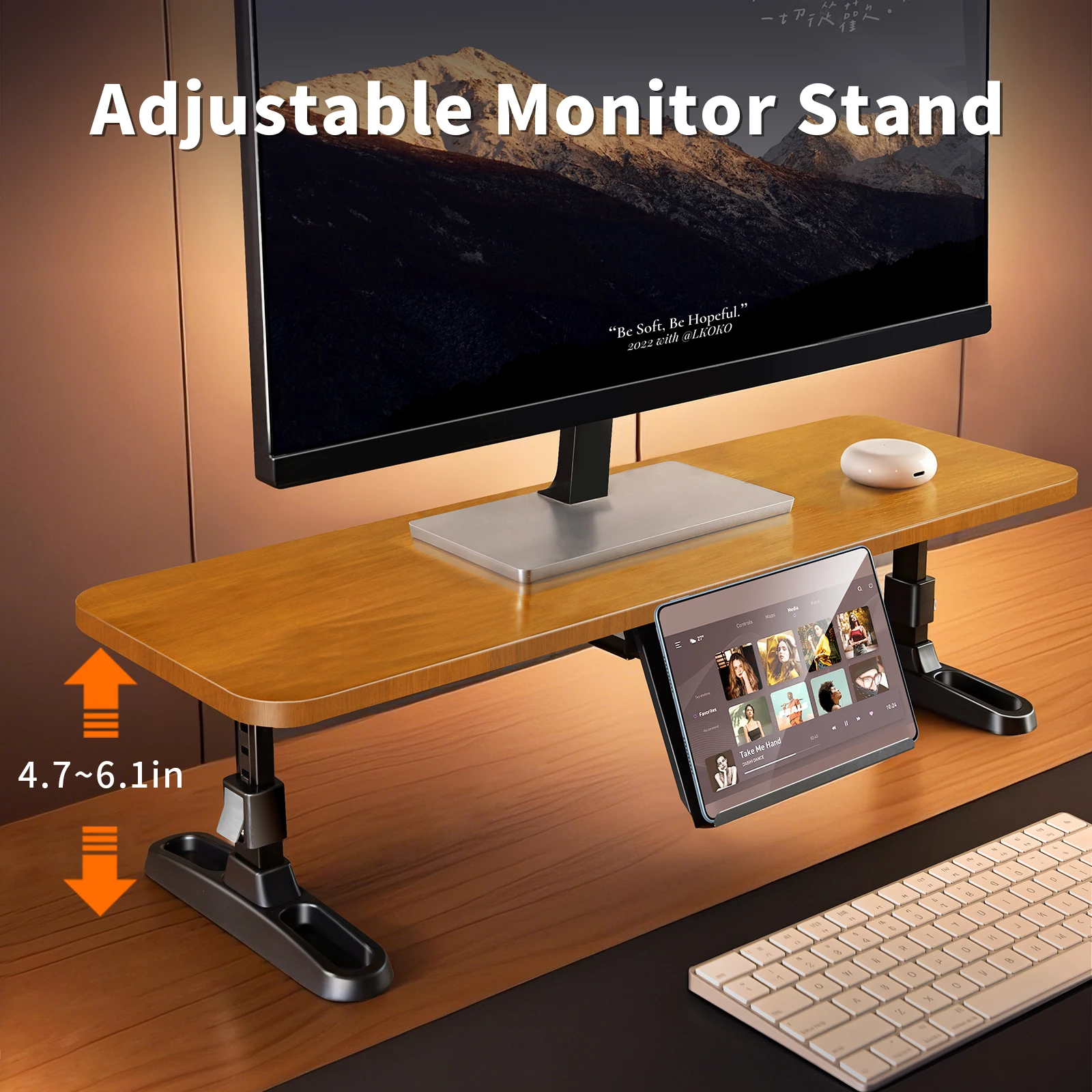 

Eary Foldable Wooden Computer Monitor Stand Riser with Stand for Phone Tablet Monitor Holder Height Adjustable Keyboard Storage