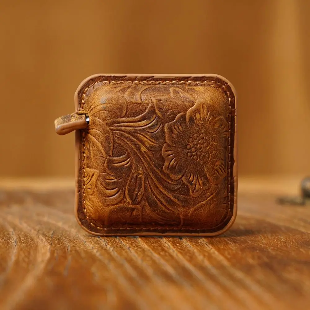 Crazy Horse Leather Genuine Leather Roll Tape Measure Handmade Vintage Sewing Tools Retractable Portable Pull Ruler Women