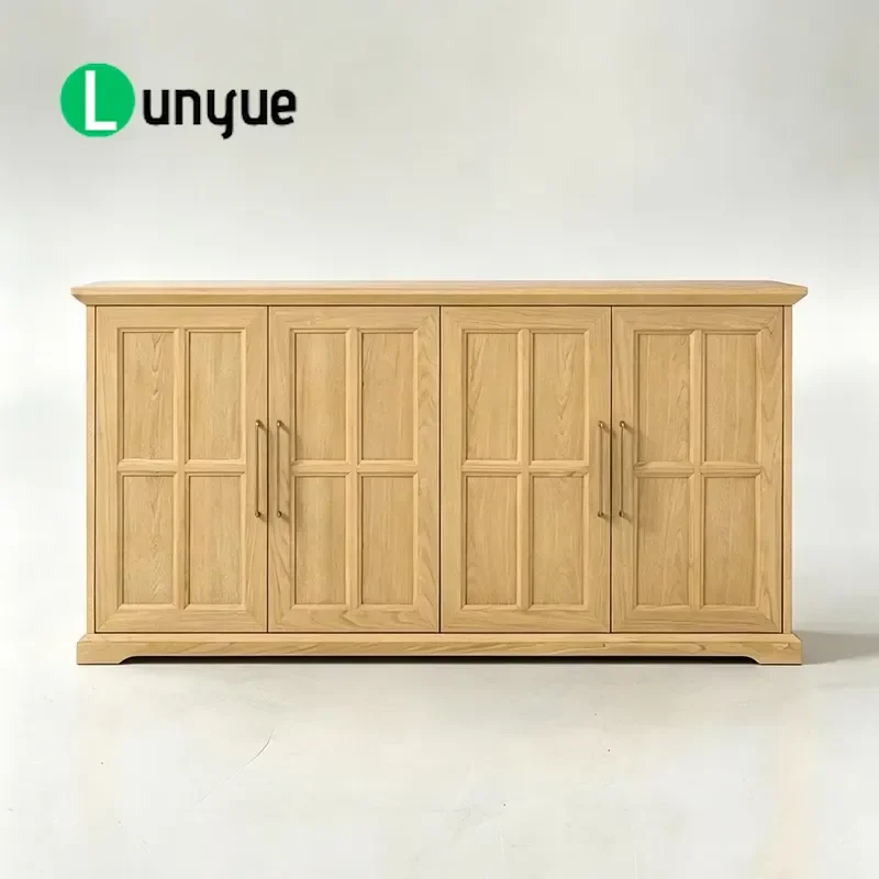 Log Style Side Cabinet Simple Frame Door Panel Natural Wood Grain Silent Design Customizable Storage Furniture for Living