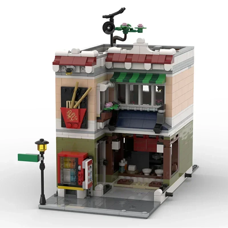 Moc Building Blocks Street View รุ่น Street Noodle Shop การวิเคราะห์อิฐ DIY ประกอบของเล่นก่อสร้างสําหรับ Childr วันหยุดของขวัญ