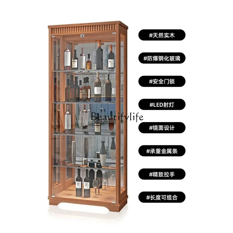 خزانة مشروبات خشبية صلبة مخصصة خزانة عرض لغرفة المعيشة مثبتة على الحائط خزانة منزلية بسيطة تمثال وزارة الدفاع #2