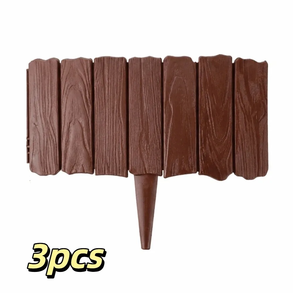 3pcs Plastic Material Garden Edging Border Interlocking Design Imitation Stone Texture Landscape Barrier Weather-Resistant