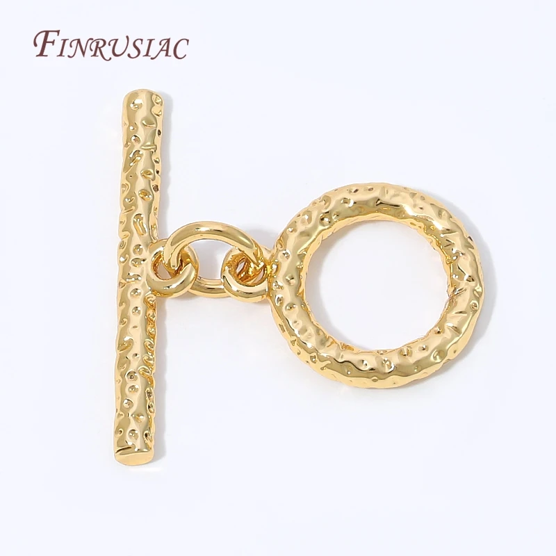 18K Gold Plated Hammered Dot Textured OT Toggle Clasp,Straight T Bar Round Ring Fastener For Baroque Pearl Bracelet Necklace