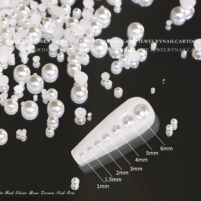 200/500pcs/bag White Pearls Nail Beads Rhinestone Round Mixed Size Beige Pearls for DIY Manicure Decoration Bead Nail Decoration