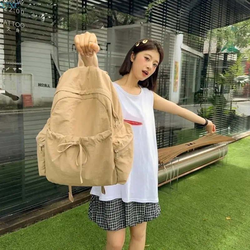 X7XC Korean School Bag Aesthetic Backpack Nylon Laptop Bags for Teenagers Large Capacity Daypack Casual Book Bag