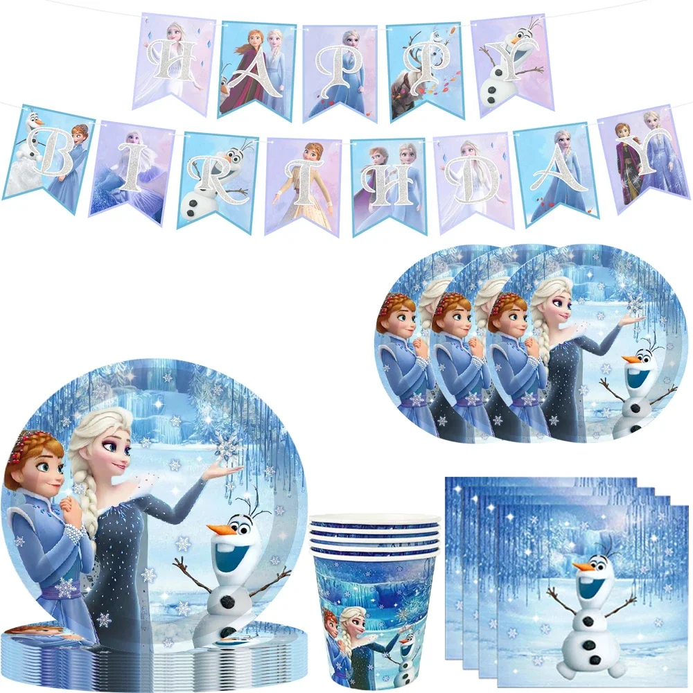 Frozen Happy Birthday Party Paper Disposable Tableware Series for 10 Guest Baby Shower Girl Favor Event Party Decoration