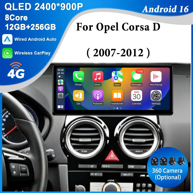12.3  inch for Corsa D  2007 - 2012 Opel  Android Auto Car Radio Mutimedia Player GPS Navigation  Bluetooth  4G  DSP  WFi  QLED
