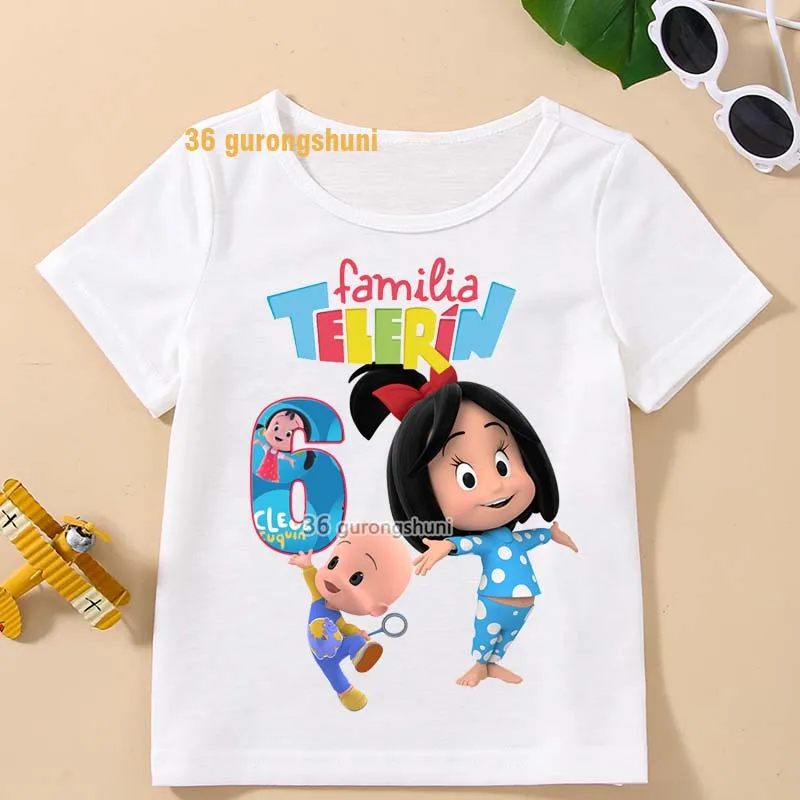 Tshirt Girl Familia Telerin Cartoon T Shirt Girls Tops Short Sleeve Cleo And Cuquin Kids Clothes Boys T Shirts children T-shirts