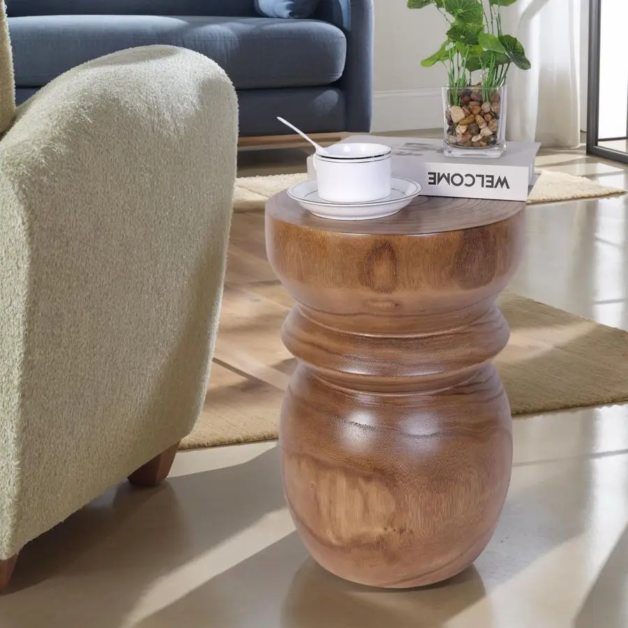 

Handcrafted Tree Stump Accent Table, Small Solid Paulownia Wood Stool, Side Table amp End Table, Rustic Farmhouse Natural Wood