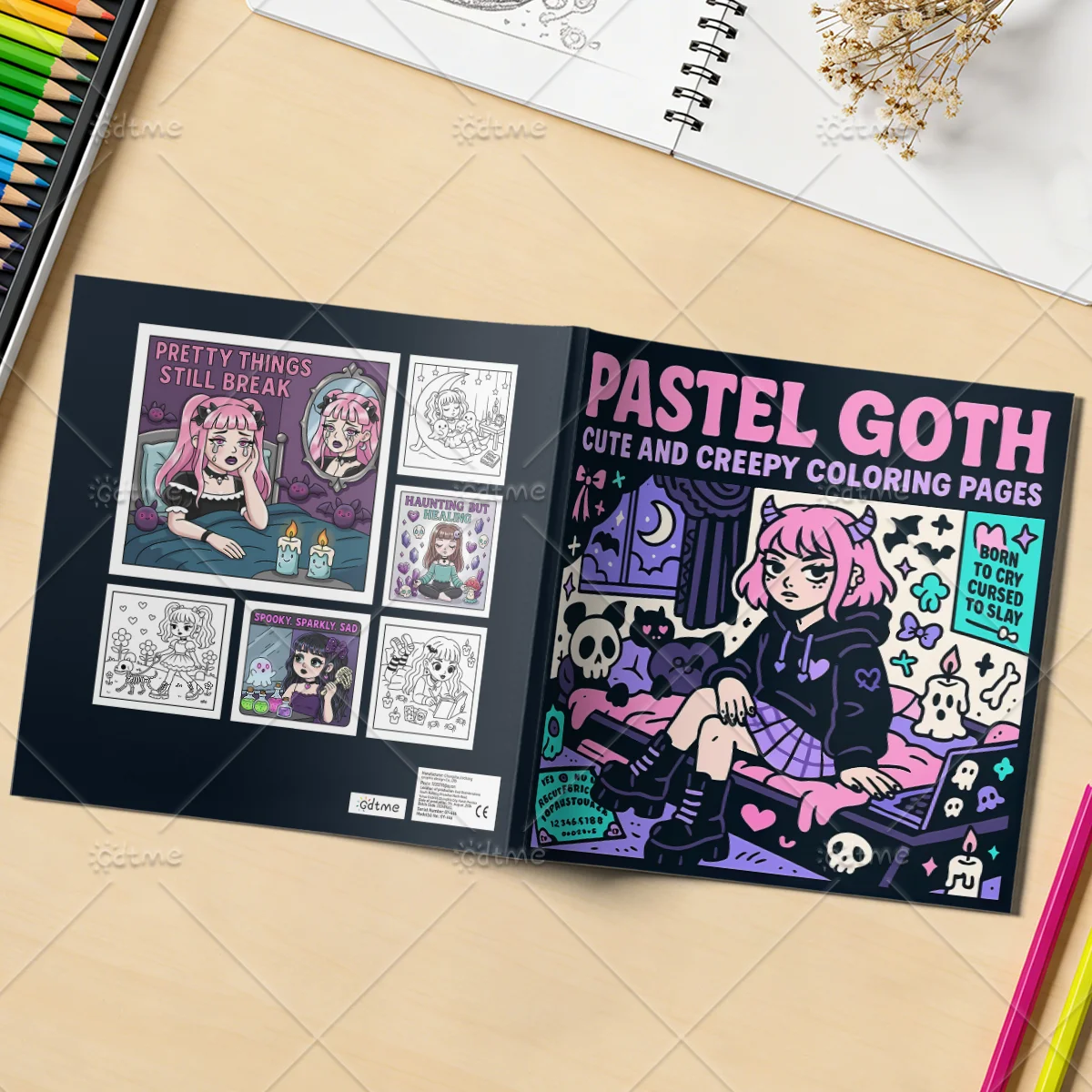 PASTEL GOTH CUTE AND CREEPY Malbuch für Erwachsene, niedliche, gemütliche tägliche Aktivitäten, unregelmäßige Muster zur Entspannung – Detail 3