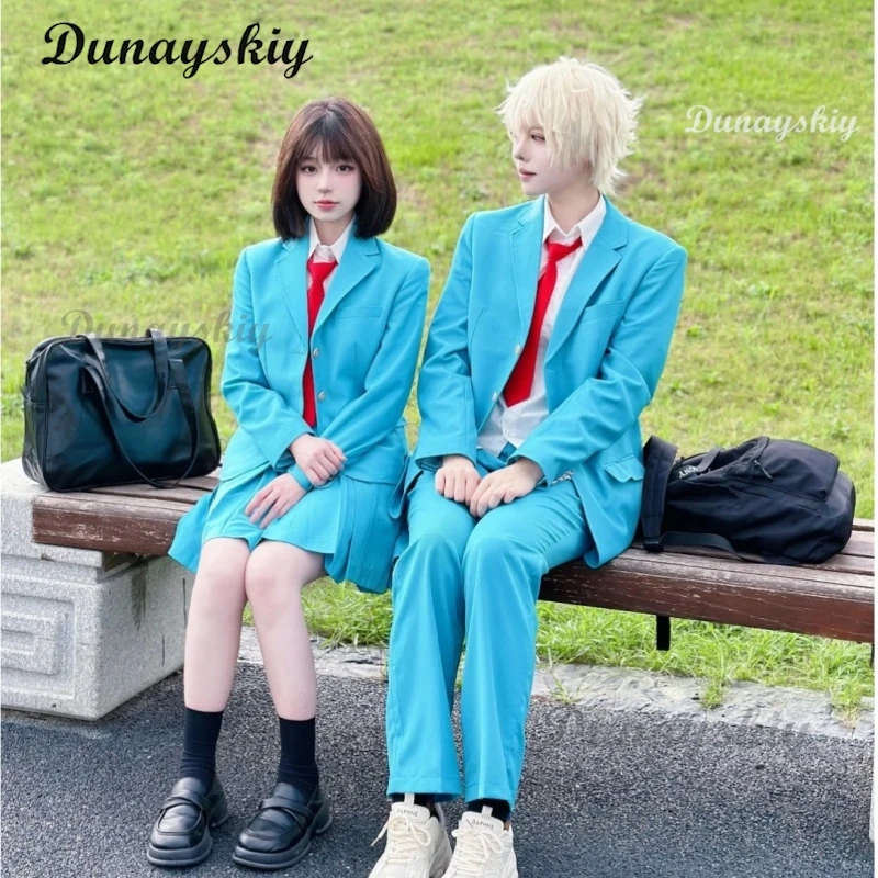 Anime Skip and Loafer Cosplay Mitsumi Iwakura Shima Sousuke Cosplay Costume Blue School Uniform Skirt Pant Halloween Customized