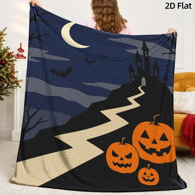 Hey Boo Ghost Candy Bat Star Print Throw Blanket, Casual Halloween Themed Home Cover for Bed Sofa