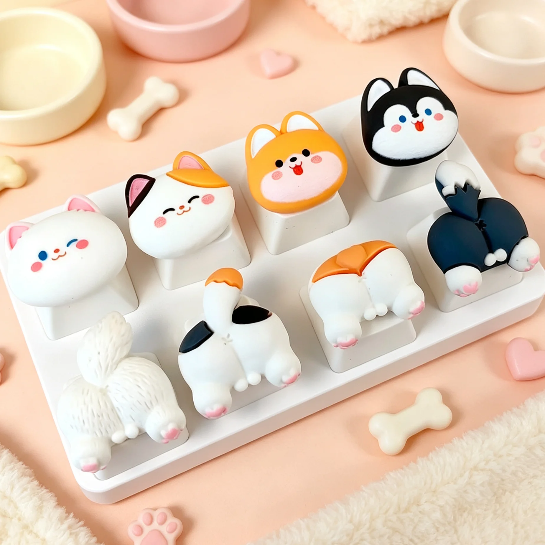 2Pcs/set Cartoon Cute Animals Keycaps DIY For Mechanical Keyboard Decorative Personalization Key Caps