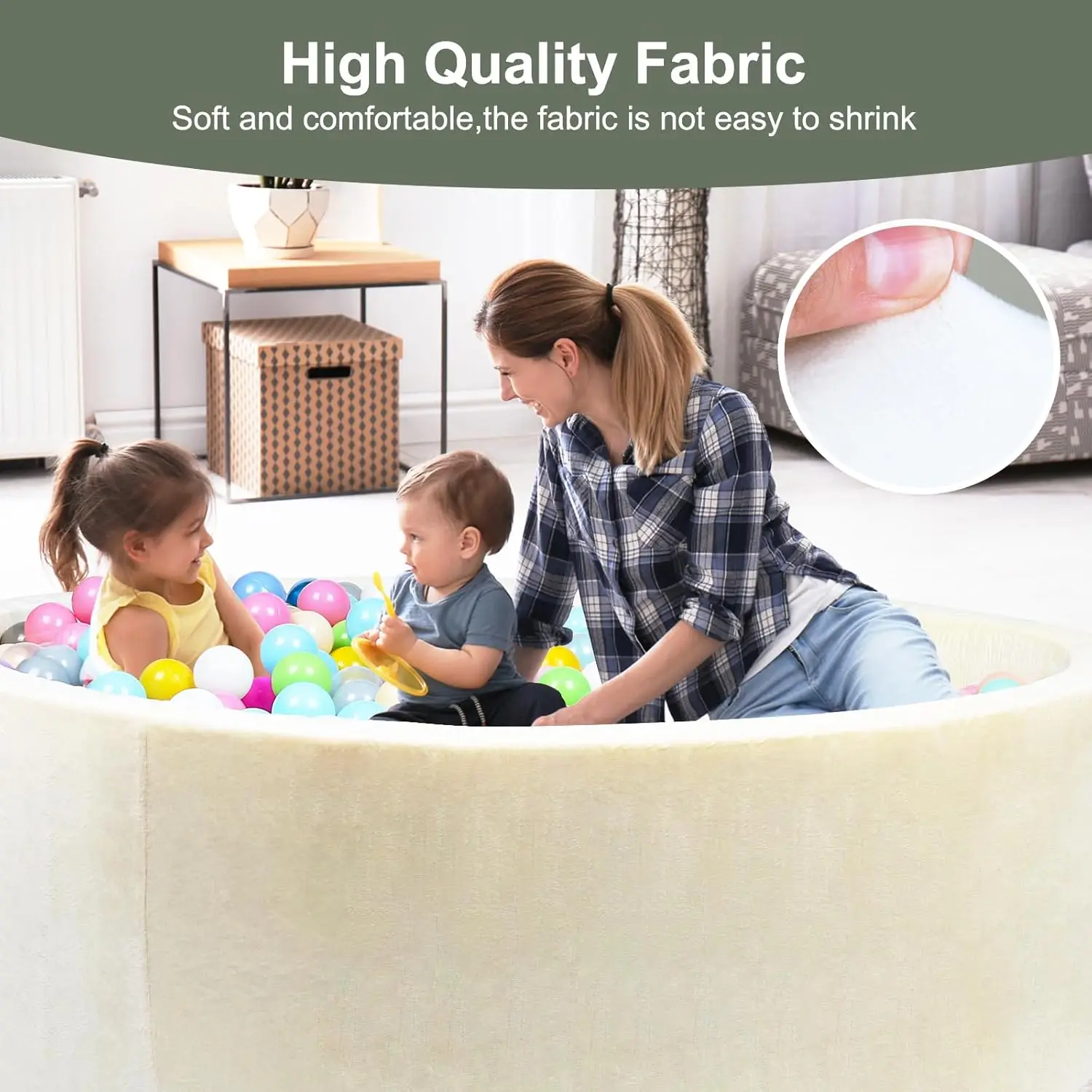 Pozzo per palline in schiuma per bambini piccoli, pozzo per palline rotondo extra large da 47,2 x 13,8 pollici senza palline, box per piscina per bambini in morbido pile di corallo