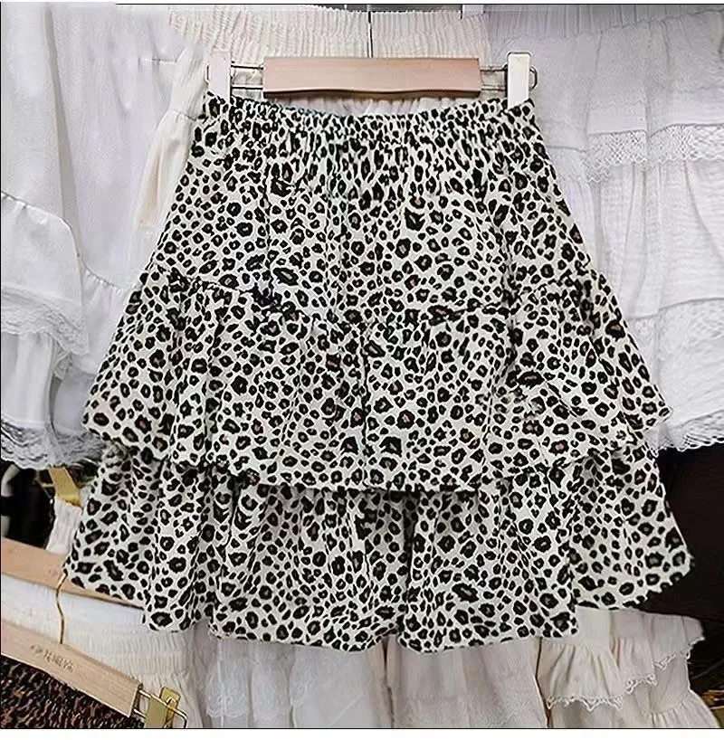 Faldas De leopardo De moda cintura elástica A-line Saia Sexy coreano Jupe túnica A-line Mini falda Mujer 2025 Faldas Mujer De Moda Mujer