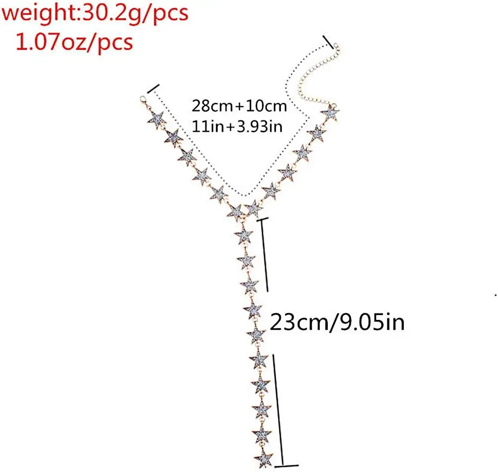 Vintage Silver Star Y Shape Tassel Necklaces Gold Tiered Pentagon Necklace for Women Summer Vacation Party Jewelry Gift