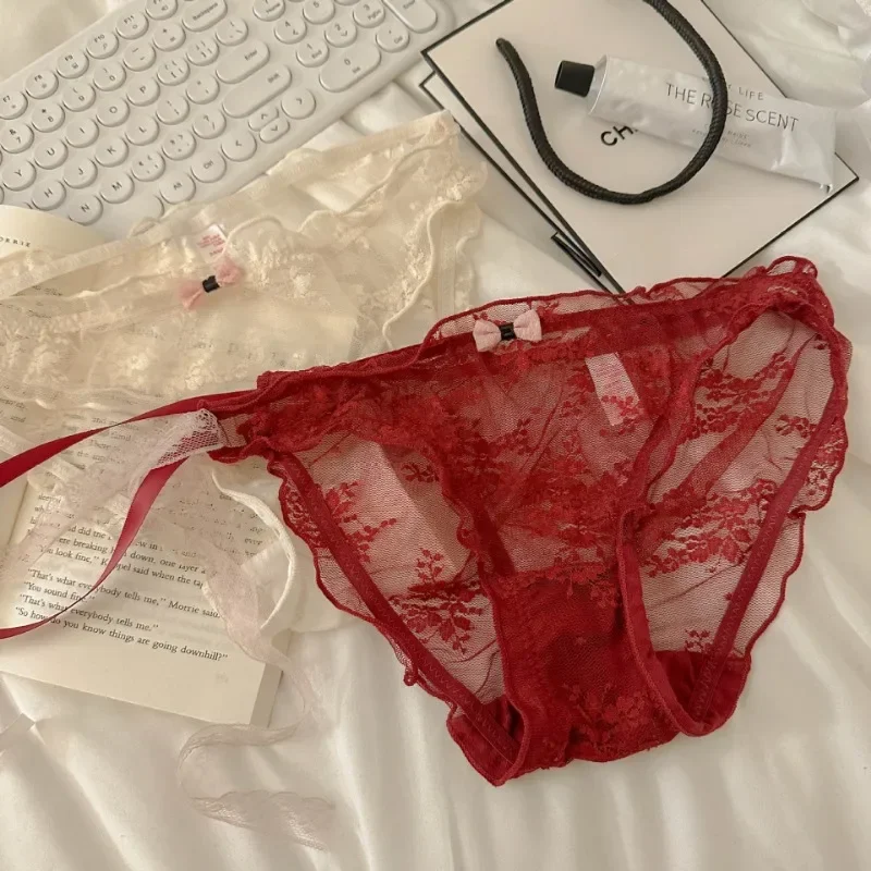 Culotte sexy en dentelle rouge pour femmes, culotte sexy, variété de coton, entrejambe respirant, slip confortable, lingerie, sous-vêtements, personnalité romantique