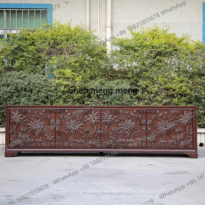 DD  Retro and old, TV cabinet, villa rural pastoral landscape painting engraved audio-visual cabinet high-end