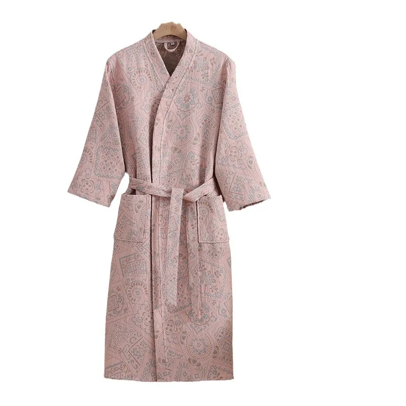 Cotton Flower Jacquard Nightgown Bathrobe Home Dressing Gown Sleep Wear Pyjamas Soft Comfortable Thick Absorbent Terry Bath Robe