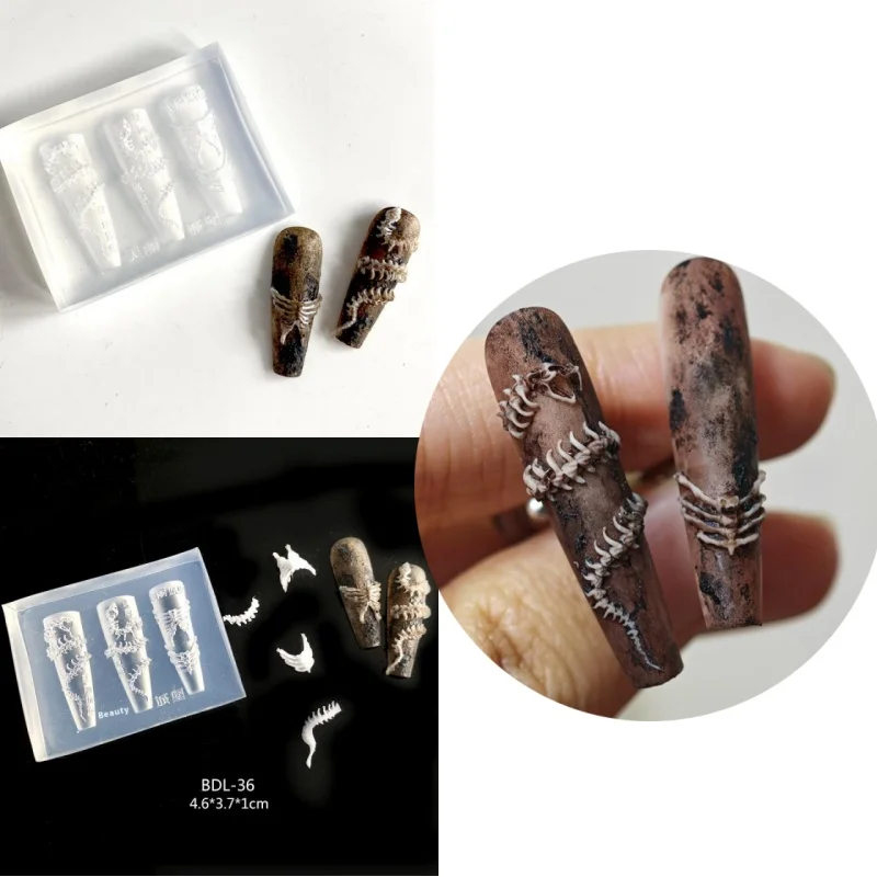 Single Snake Bone Inspired 3D Nail Art Silicon Mold for DIY Nail Decoration Supplies