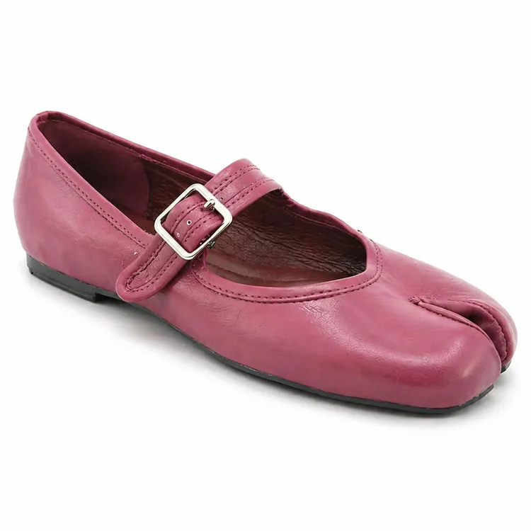 

Women's Tabi Split Toe Mary Jane Leather Buckle Strap Flat Shoes Pink Casual Ballet Loafers